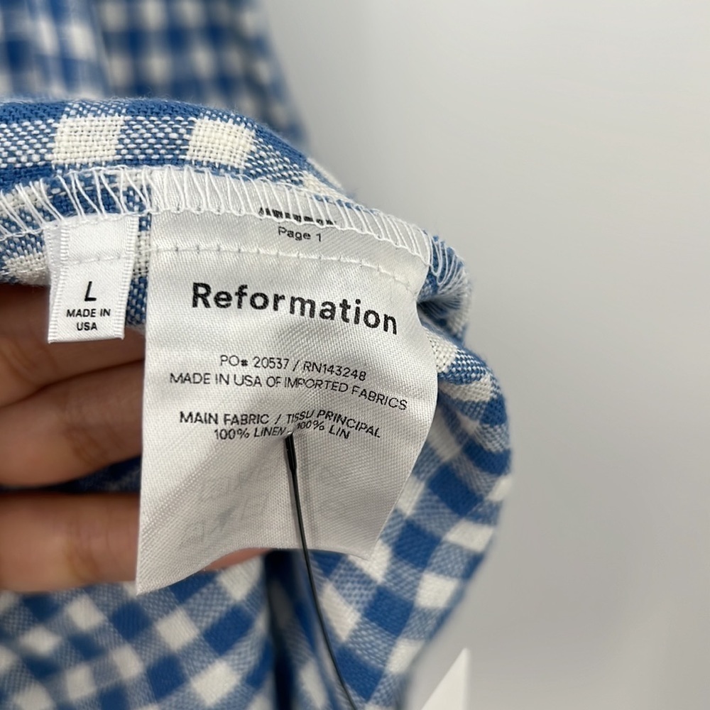 Reformation Albany Checkered Dress Blue white linen ruffle mini nap Gingham - Picture 5 of 5